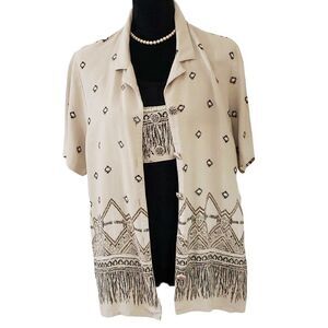 Teddi Tan Black Safari Print Short Sleeve Attached T Button-up Top Size XL